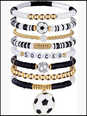 8 Pack Sports Bracelets Stackable Clay Beaded Stretch Bracelets Fan Outfits